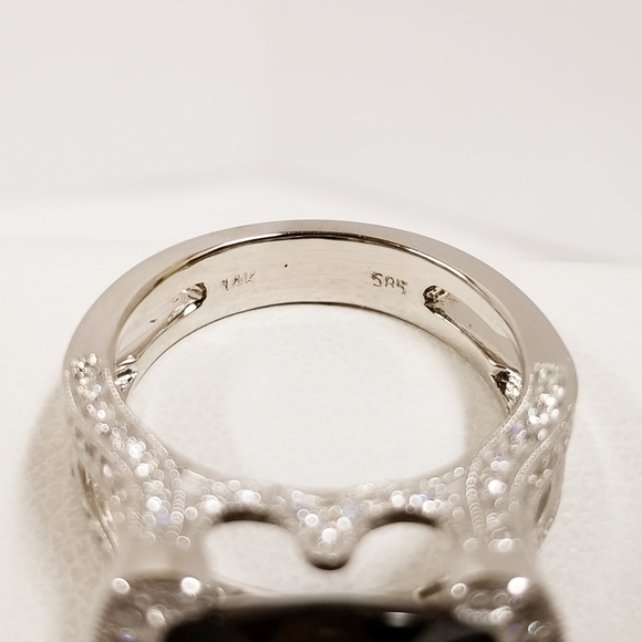 14k White Gold Smoky Quartz & Diamond Ladies Ring